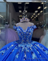 Royal Blue Ball-Gown Off-the-Shoulder Quinceanera Dresses with Appliques